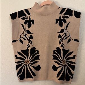 Entro Black and Tan Floral Turtleneck Sweater